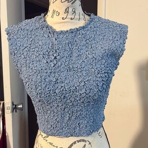 Powder Blue Smocked Sleeveless Crop Tank